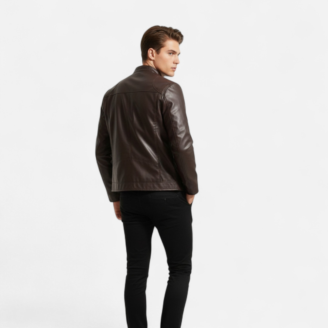 Loravene | Men’s Leather Jacket with Zip Detail