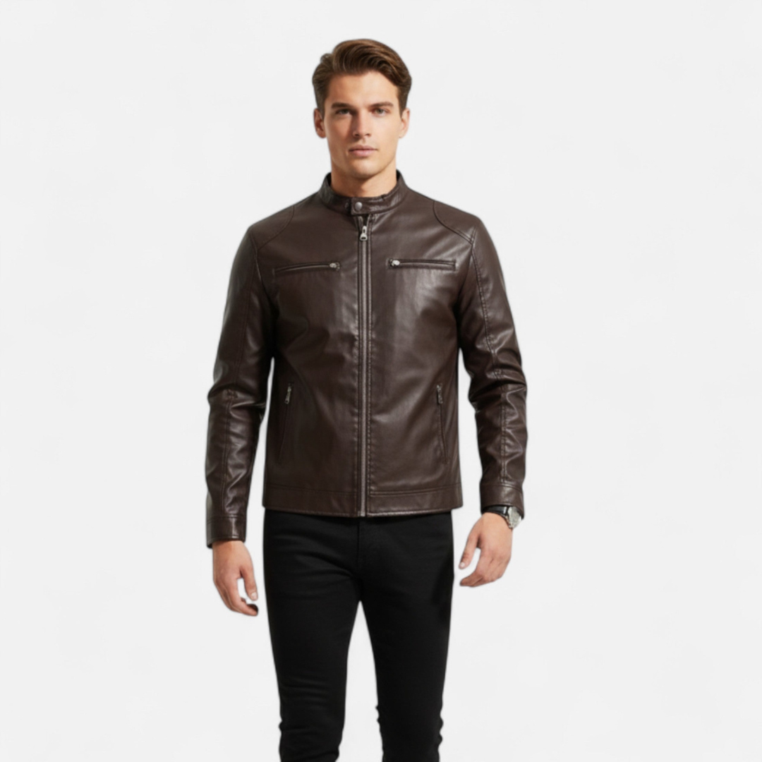 Loravene | Men’s Leather Jacket with Zip Detail