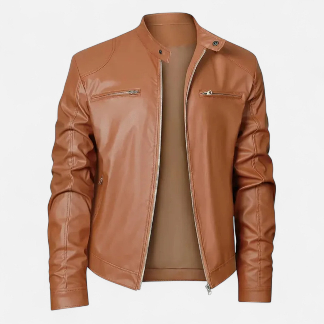 Loravene | Men’s Leather Jacket with Zip Detail