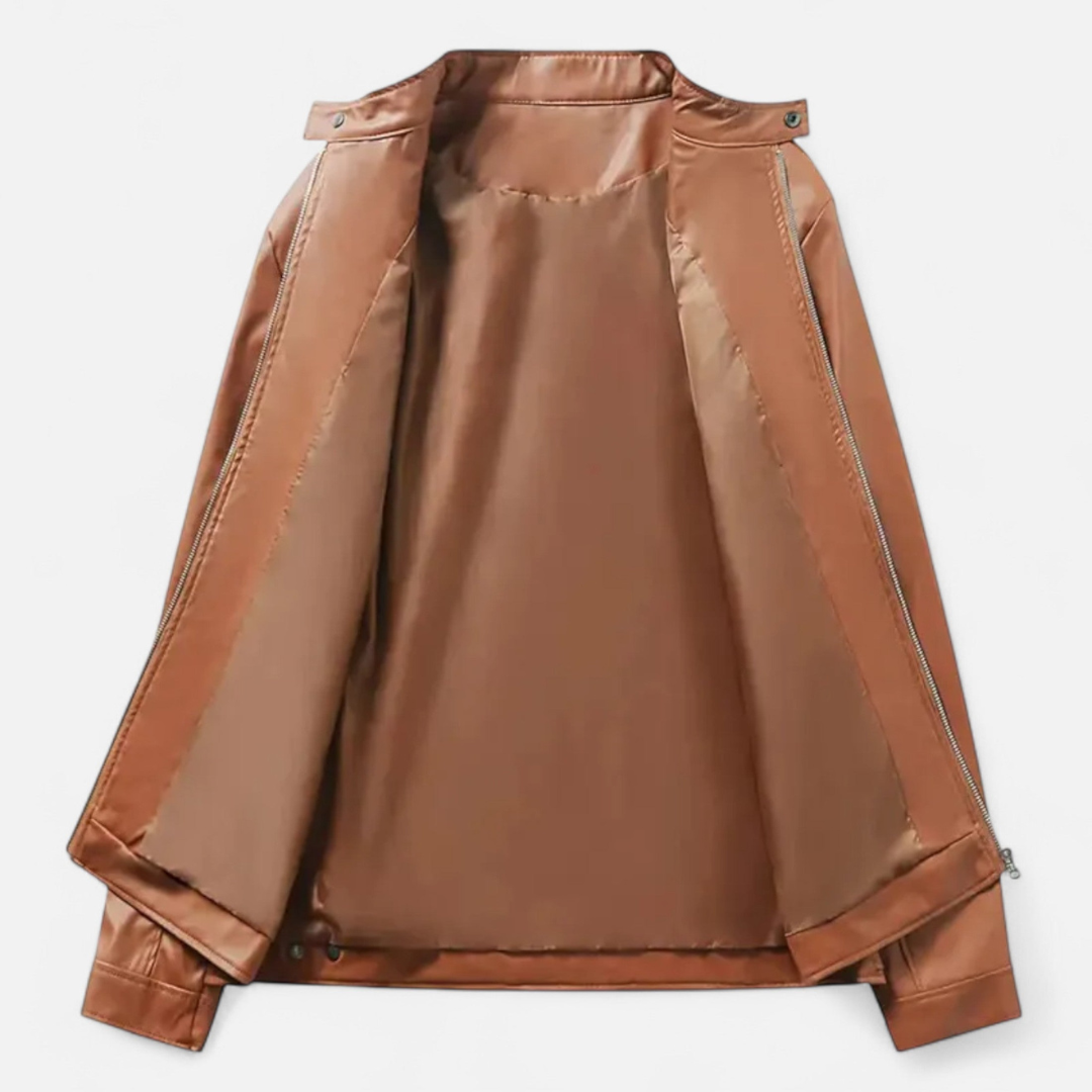 Loravene | Men’s Leather Jacket with Zip Detail