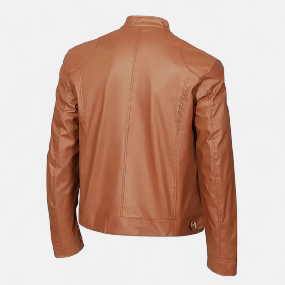 Loravene | Men’s Leather Jacket with Zip Detail