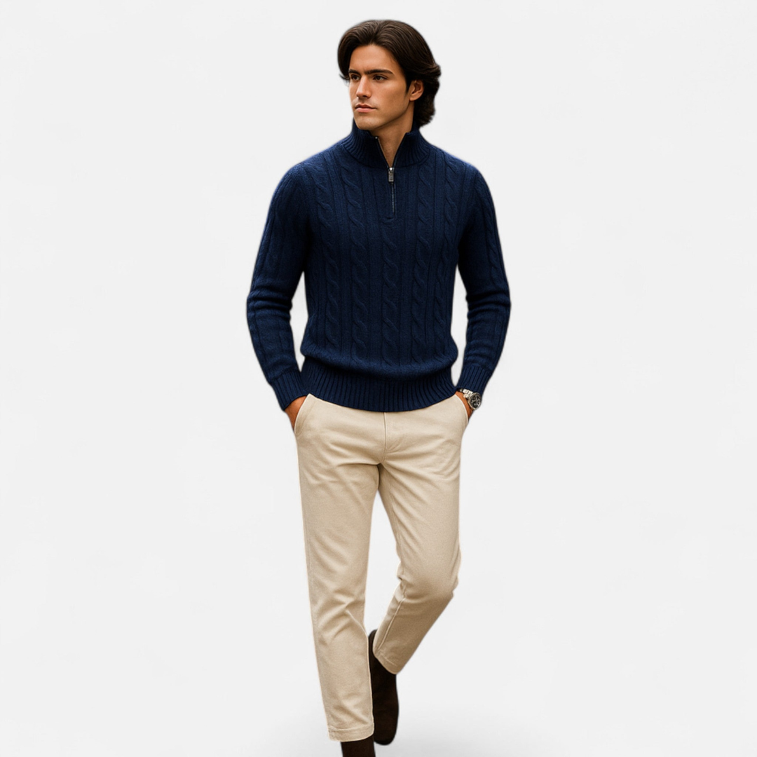 Loravene | Men’s Half Zip Jumper High-Neck Classic Style