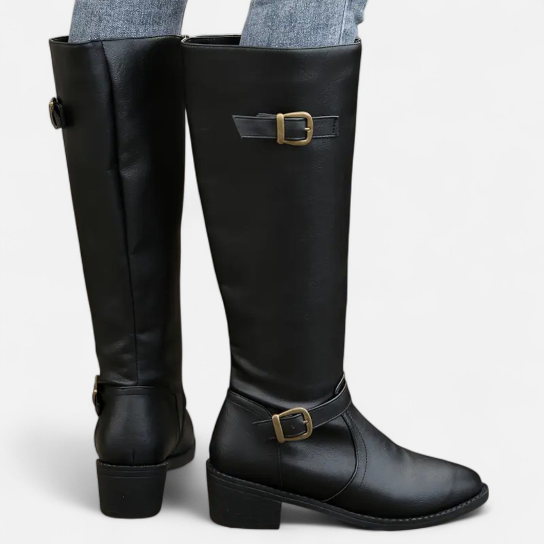 Loravene | Women’s High Leather Boots - Elegant Mid-Heel Style