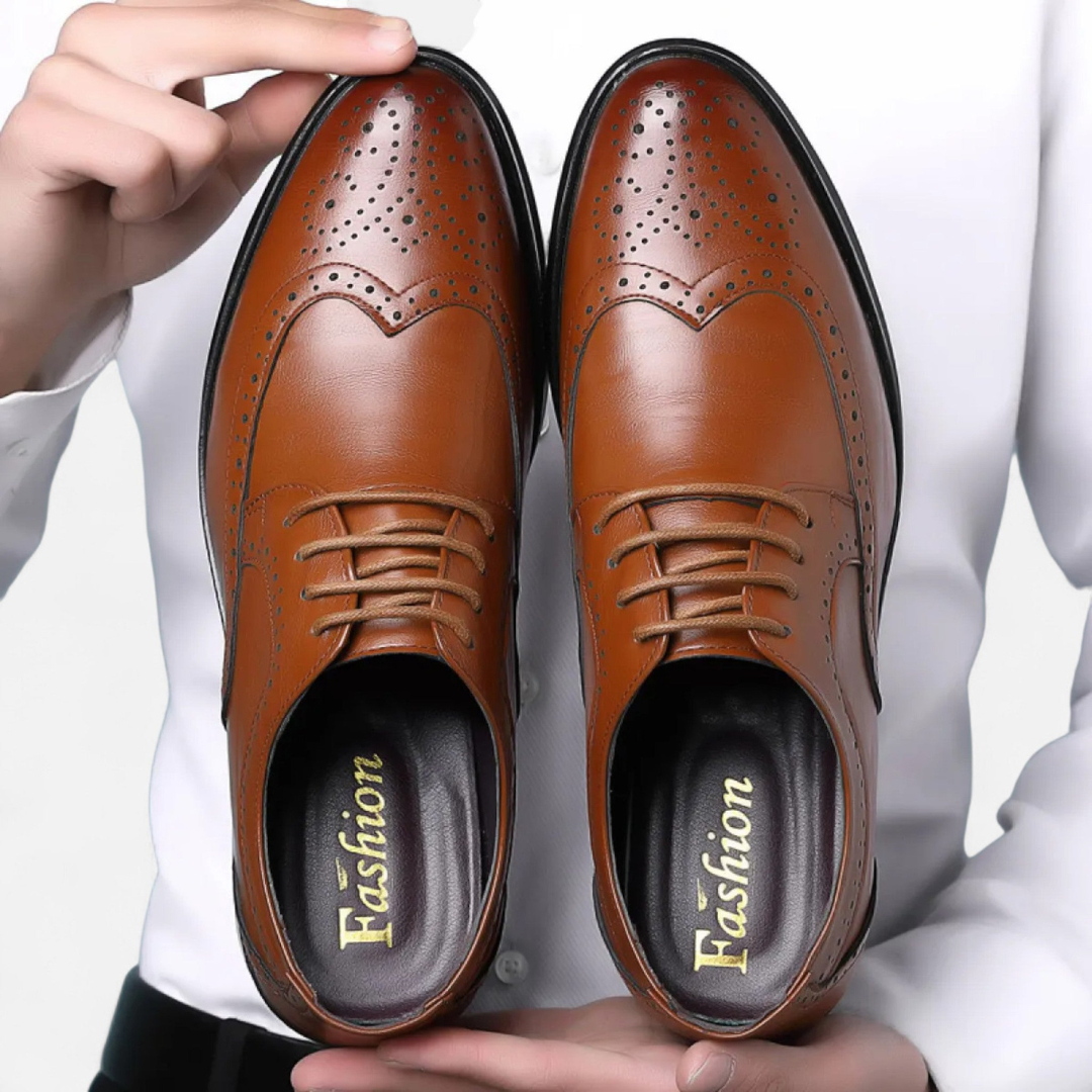 Loravene | Men’s Formal Shoes - English Style with Perforated Details