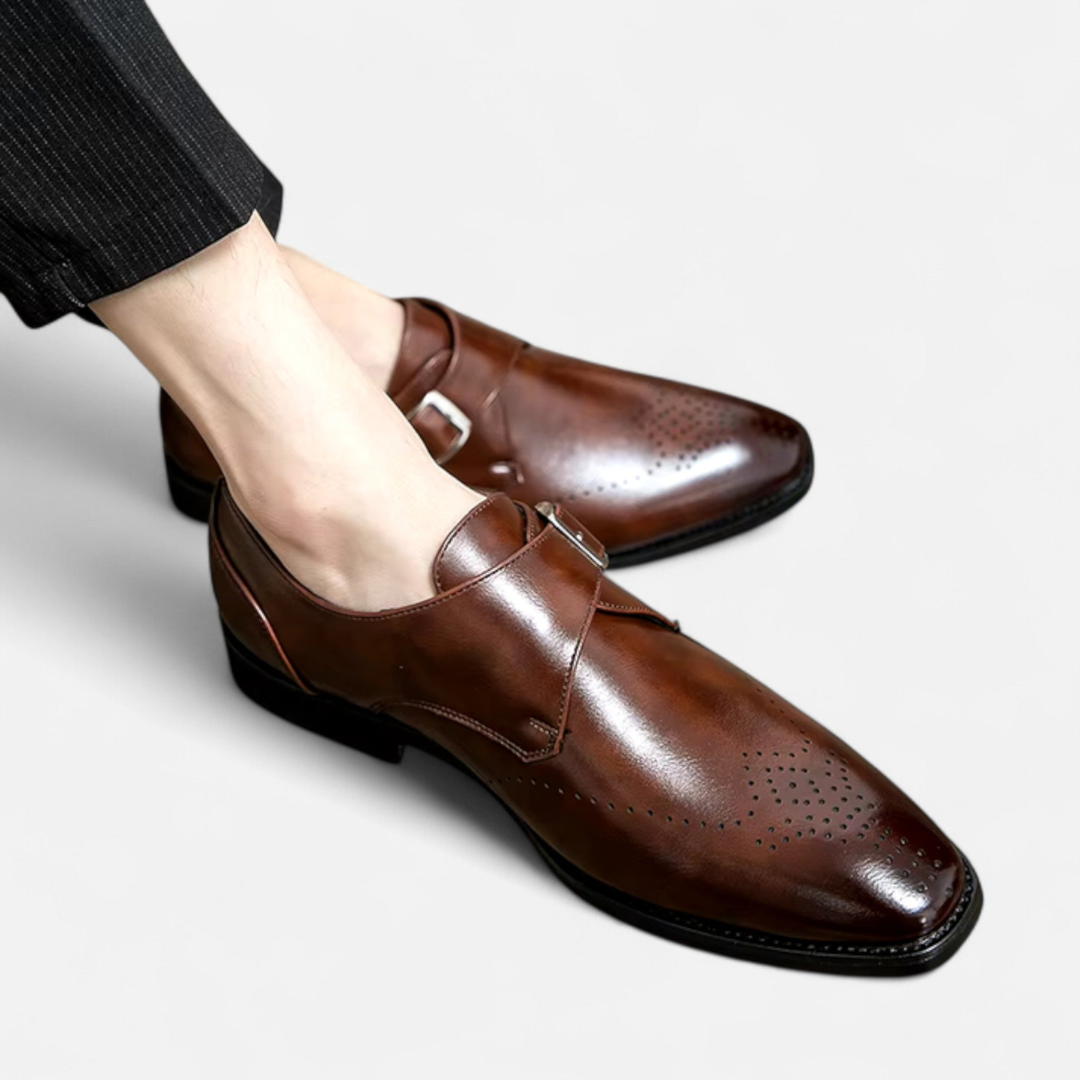 Loravene | Men’s Monk Strap Shoes - Ashford Design with Brogued Toe Cap