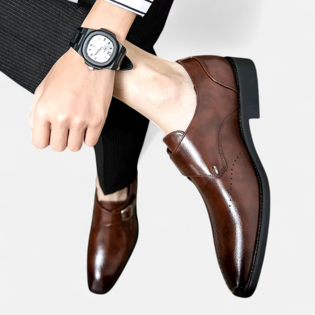 Loravene | Men’s Monk Strap Shoes - Ashford Design with Brogued Toe Cap