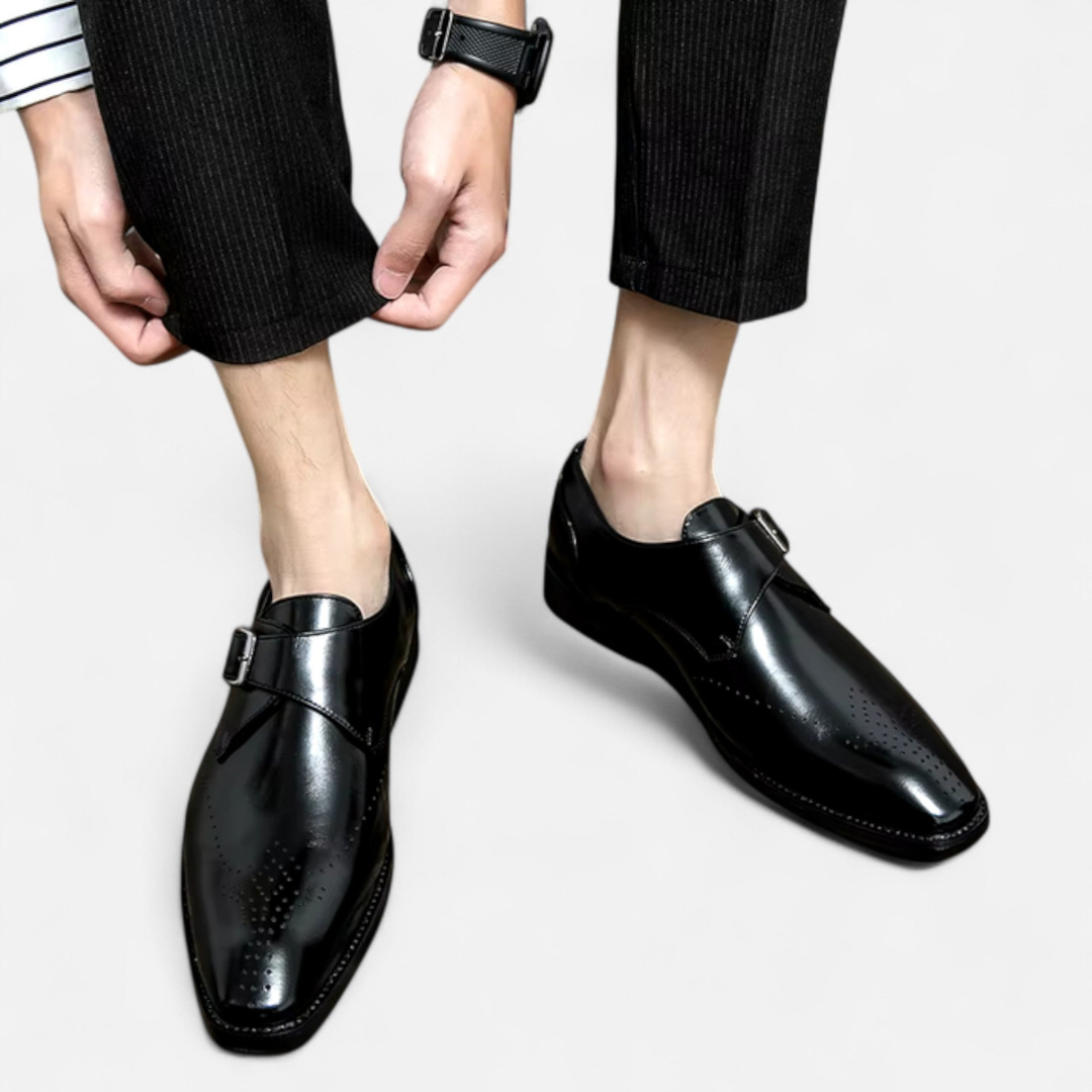 Loravene | Men’s Monk Strap Shoes - Ashford Design with Brogued Toe Cap