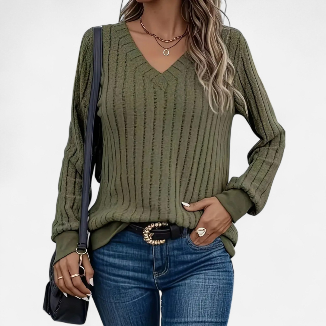 Loravene | Women’s Ribbed V-Neck Jumper