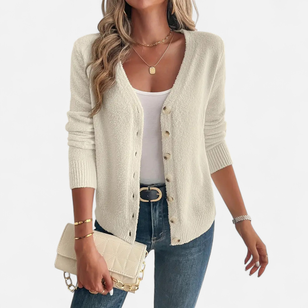 Loravene | Women’s Cardigan Solid Colour with Front Buttons