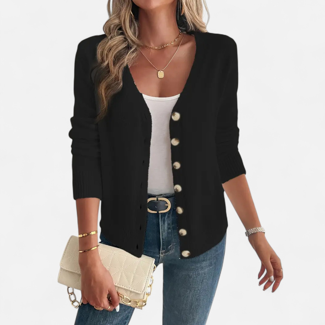 Loravene | Women’s Cardigan Solid Colour with Front Buttons