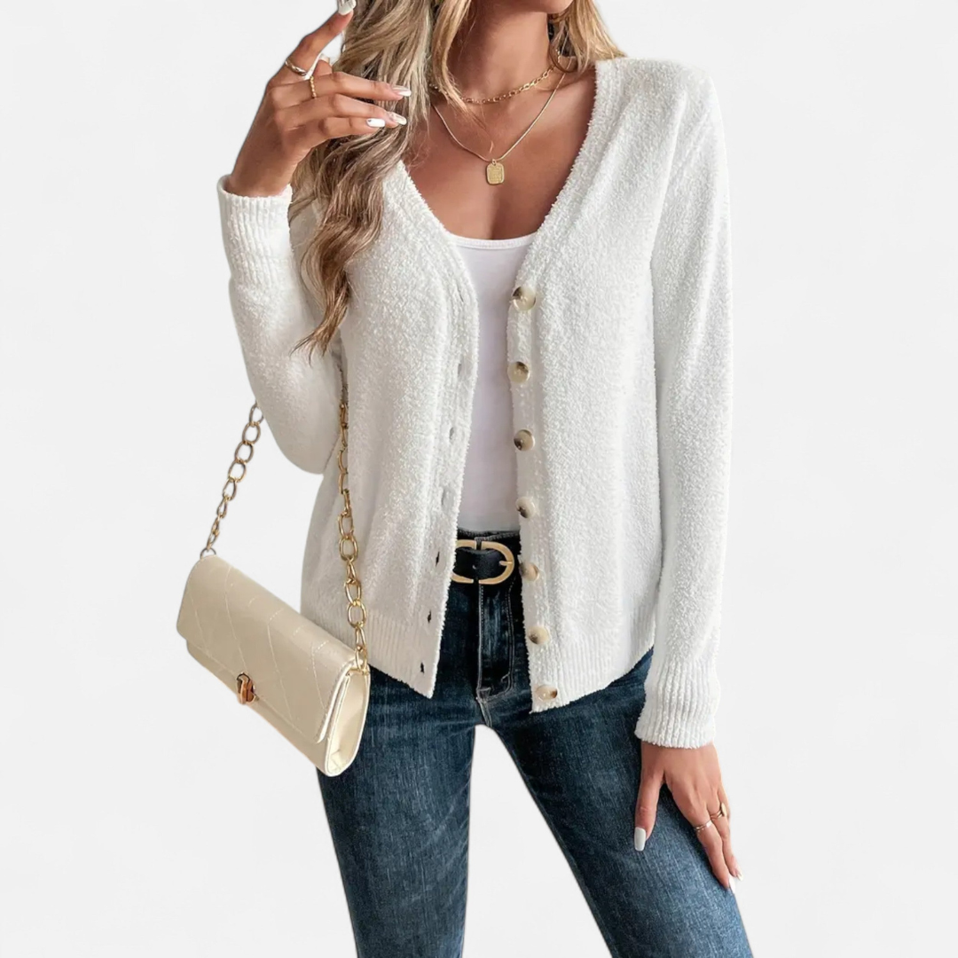 Loravene | Women’s Cardigan Solid Colour with Front Buttons