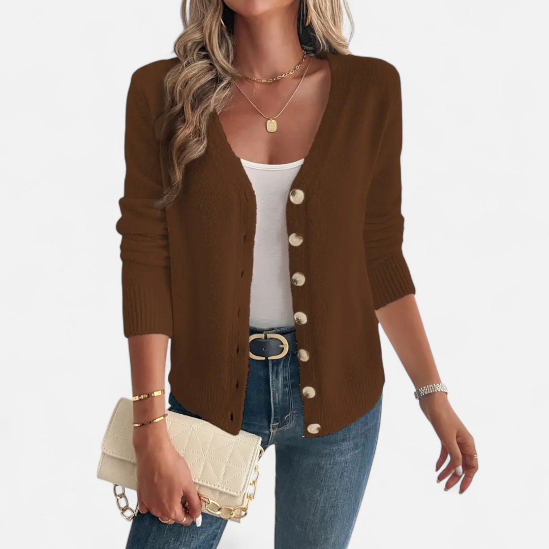 Loravene | Women’s Cardigan Solid Colour with Front Buttons