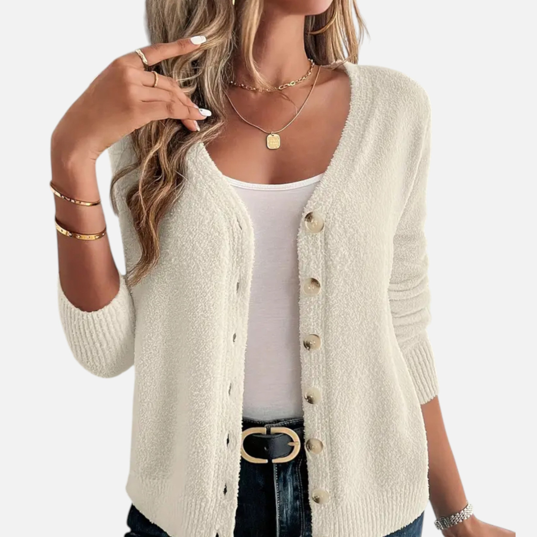 Loravene | Women’s Cardigan Solid Colour with Front Buttons
