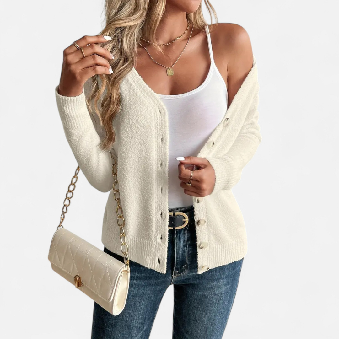 Loravene | Women’s Cardigan Solid Colour with Front Buttons