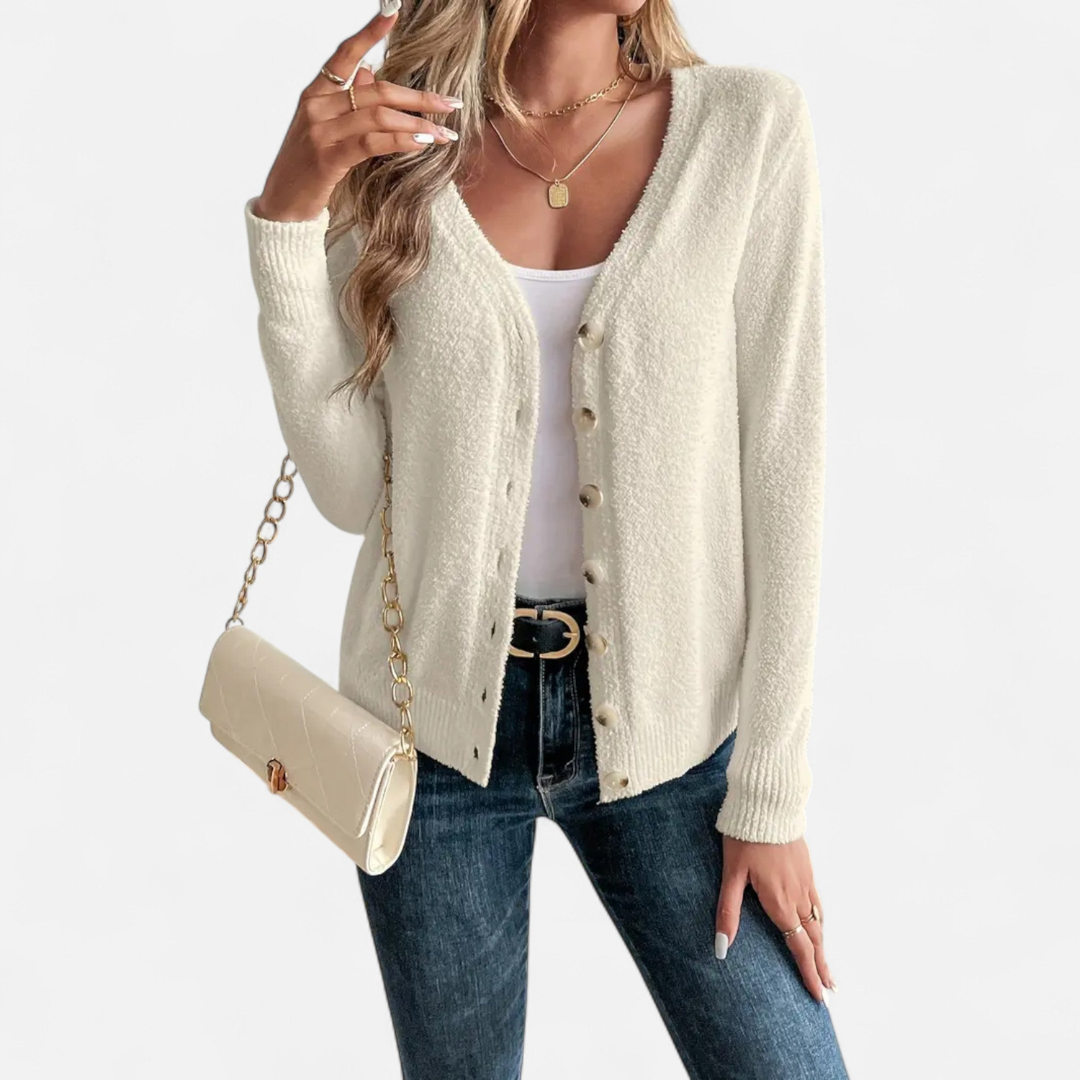 Loravene | Women’s Cardigan Solid Colour with Front Buttons