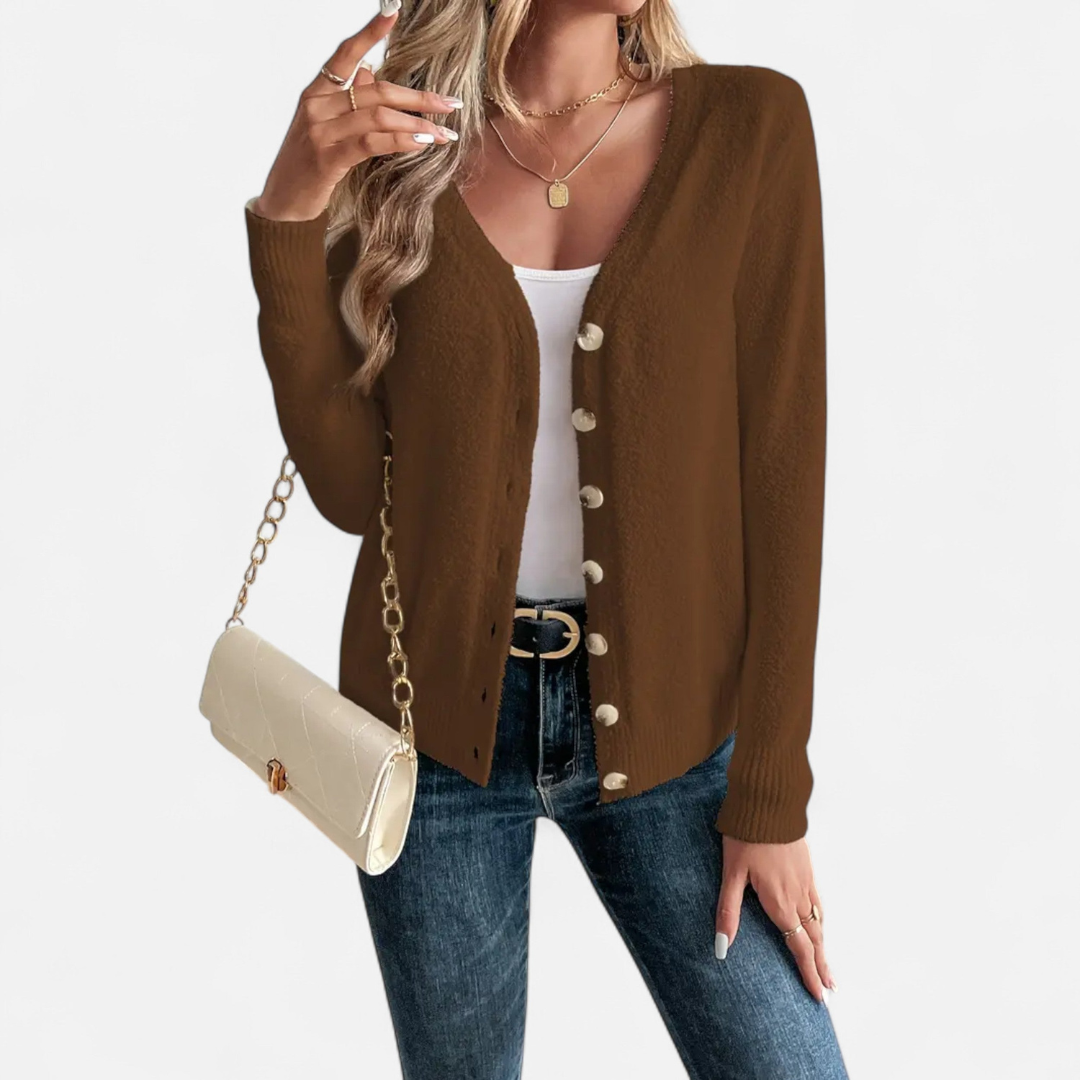 Loravene | Women’s Cardigan Solid Colour with Front Buttons
