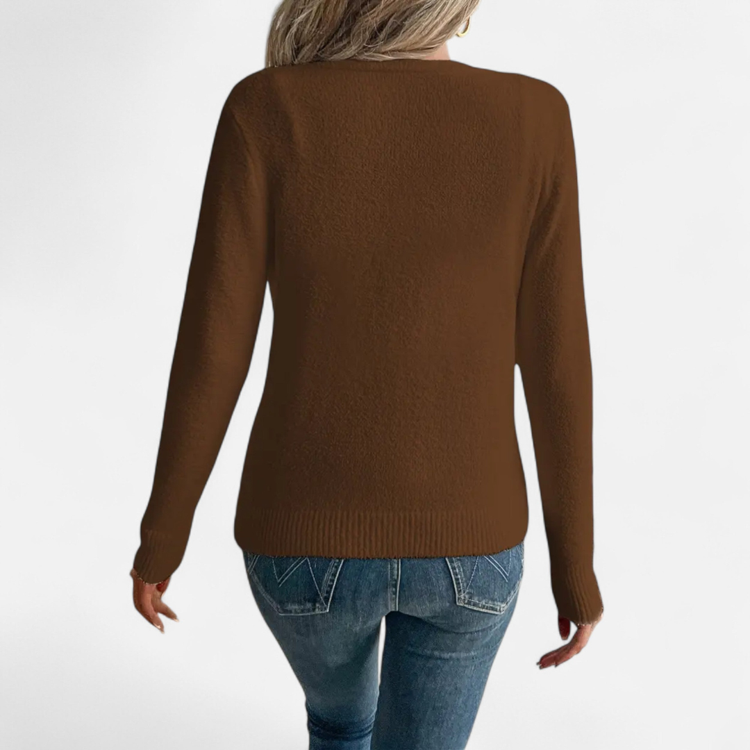 Loravene | Women’s Cardigan Solid Colour with Front Buttons