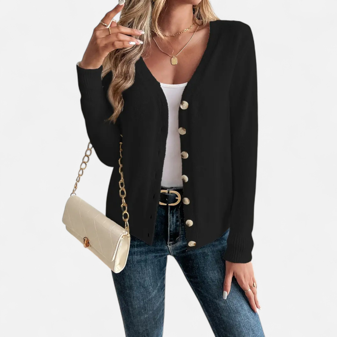 Loravene | Women’s Cardigan Solid Colour with Front Buttons