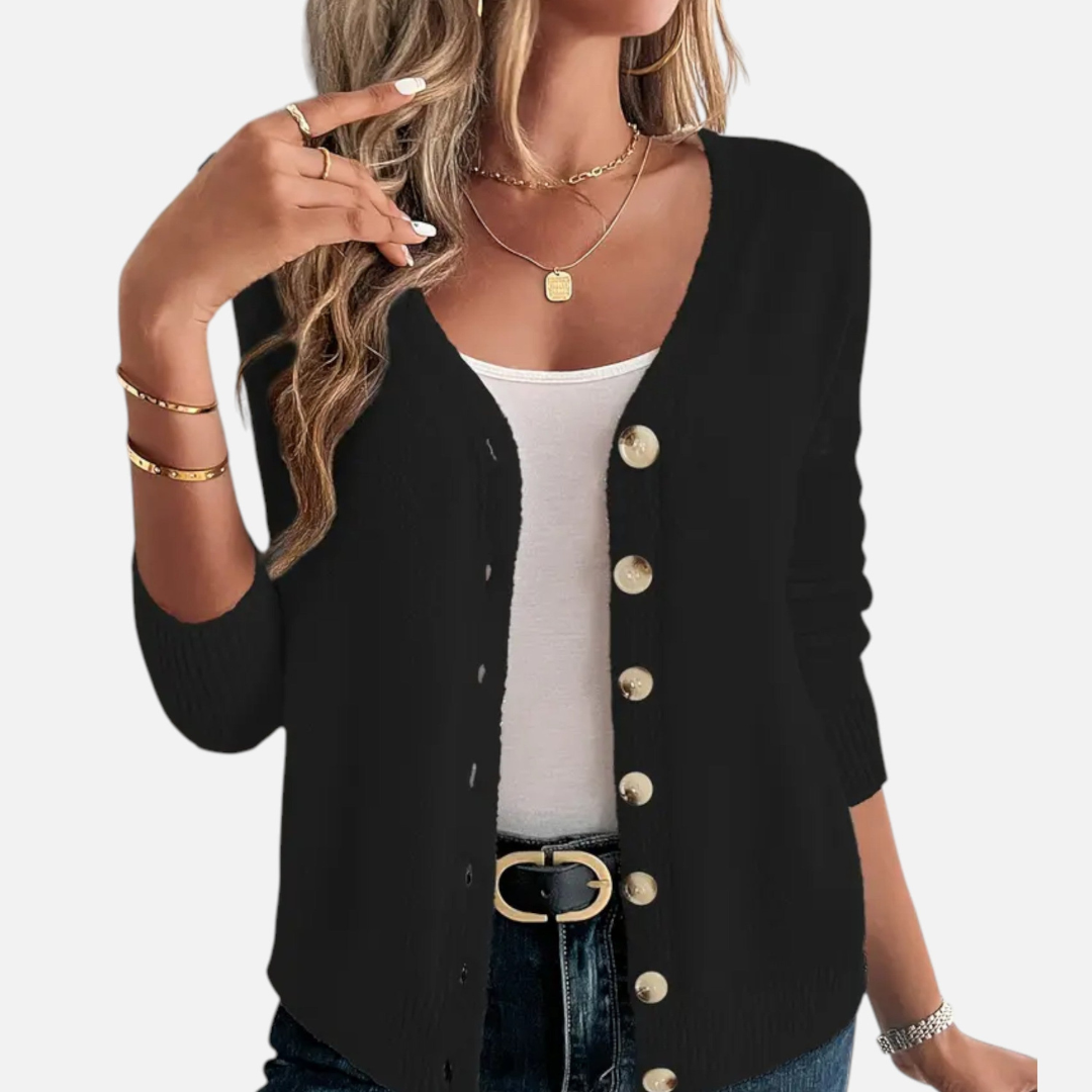 Loravene | Women’s Cardigan Solid Colour with Front Buttons