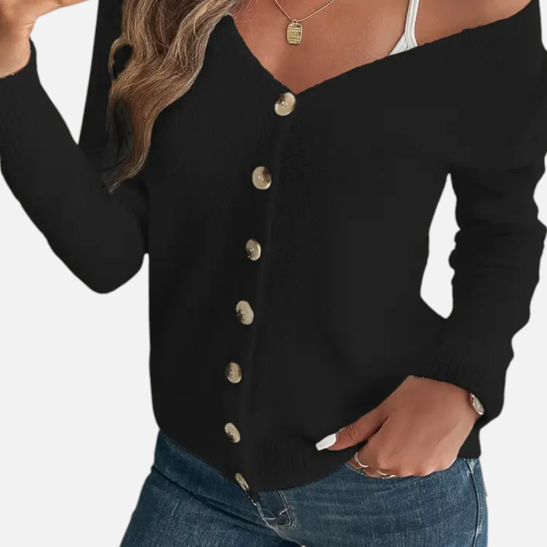 Loravene | Women’s Cardigan Solid Colour with Front Buttons