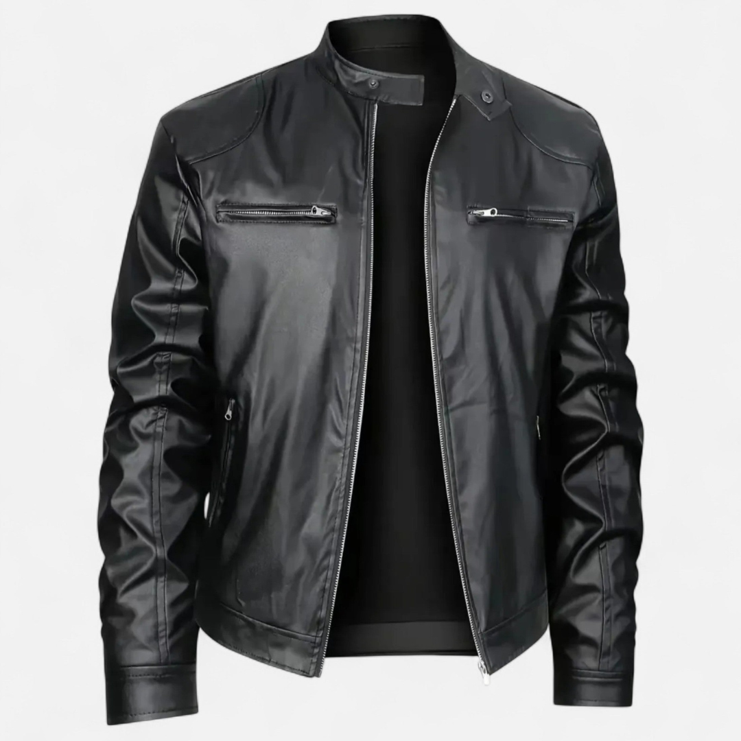 Loravene | Men’s Leather Jacket with Zip Detail