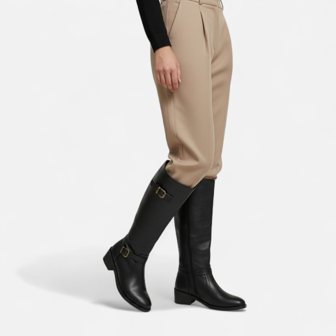 Loravene | Women’s High Leather Boots - Elegant Mid-Heel Style