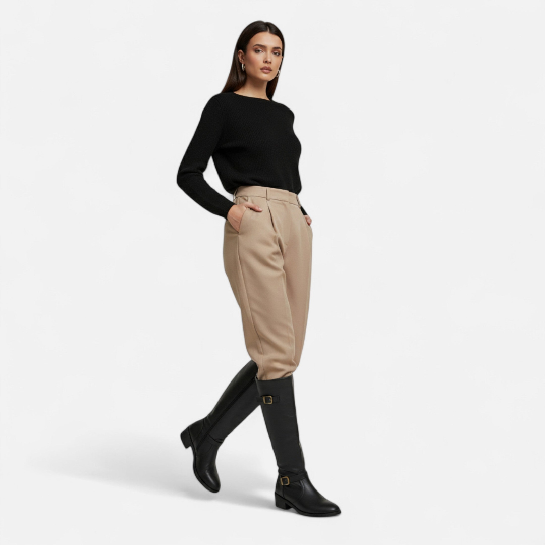 Loravene | Women’s High Leather Boots - Elegant Mid-Heel Style