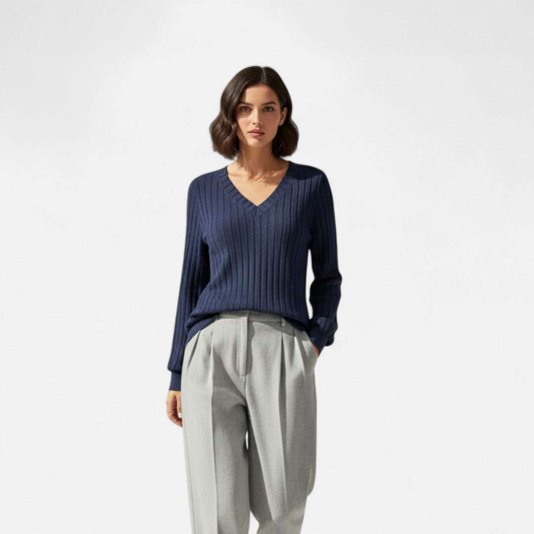 Loravene | Women’s Ribbed V-Neck Jumper