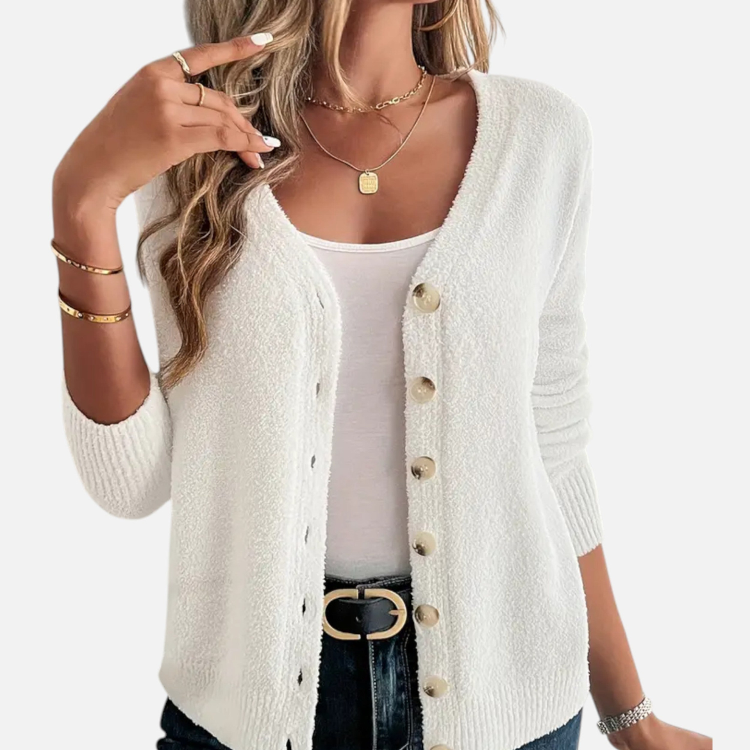 Loravene | Women’s Cardigan Solid Colour with Front Buttons